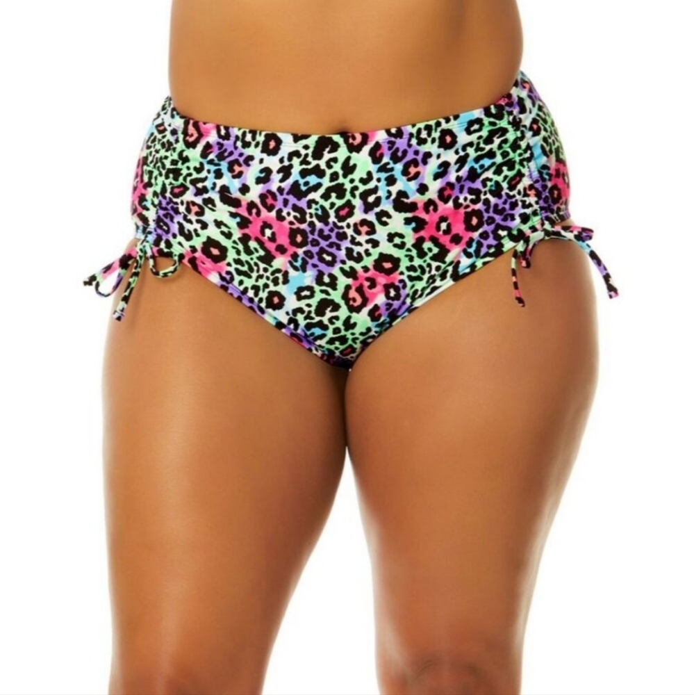 Salt + Cove Plus Size Leopard Love Side-Cinch Bikini Bottoms Size 2X